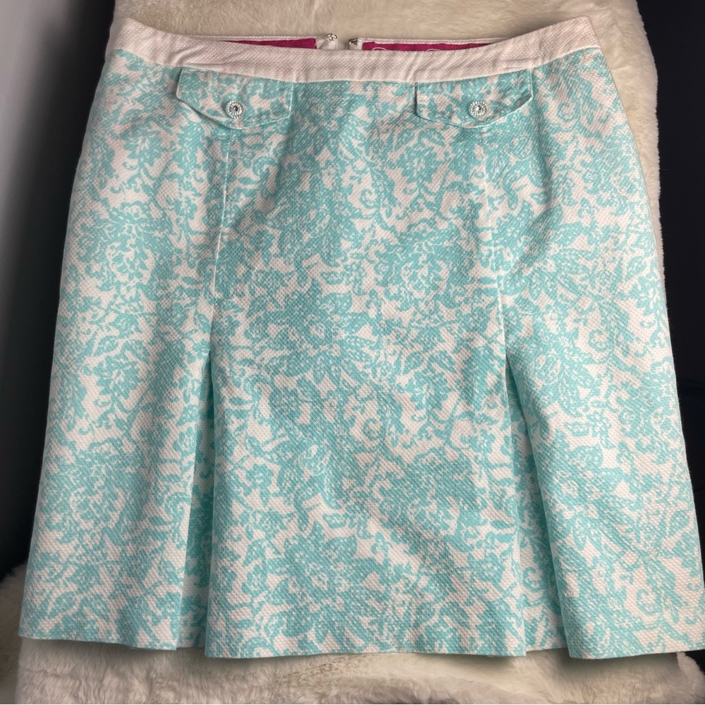 Oscar de la Renta turquoise and white a-line cotton skirt, 12P